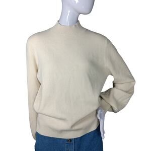 On Twelfth Sweater Top Size Large Beige Knit High Neckline Balloon Sleeves